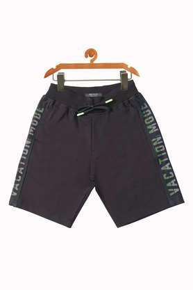 solid blended fabric regular fit boys shorts - black