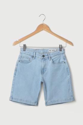 solid blended fabric regular fit boys shorts - ice