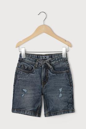 solid blended fabric regular fit boys shorts - mid stone