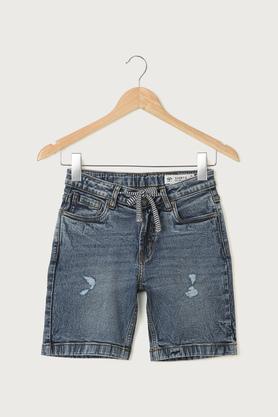 solid blended fabric regular fit boys shorts - mid stone