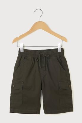 solid blended fabric regular fit boys shorts - olive