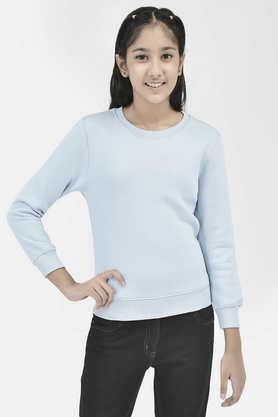 solid blended fabric regular fit girls sweatshirt - blue