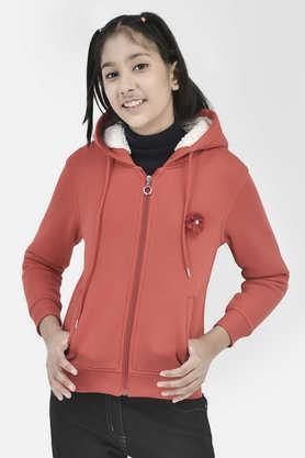 solid blended fabric regular fit girls sweatshirt - red