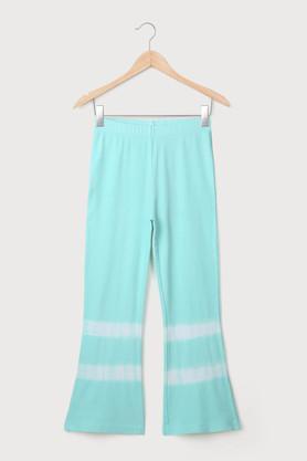 solid blended fabric regular fit girls trousers - mint