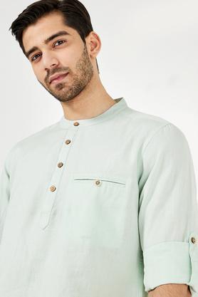 solid blended fabric regular fit men's kurta - mint