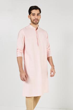 solid blended fabric regular fit men's kurta - peach