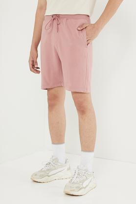 solid blended fabric regular fit men's short - pink