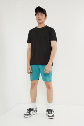 solid blended fabric regular fit men's short - teal