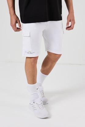 solid blended fabric regular fit men's shorts - white