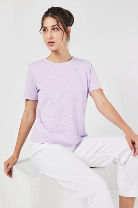 solid blended fabric regular fit women's t-shirt - lilac