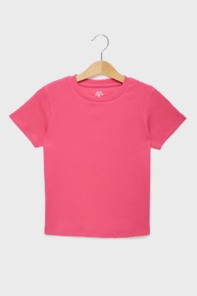solid blended fabric regular fit women's t-shirt - magenta