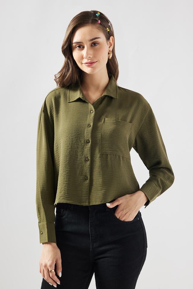 solid blended fabric regular fit womens shirt