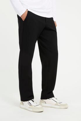 solid blended fabric relaxed fit men's casual wear trousers - black