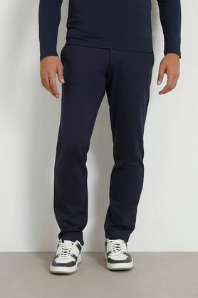 solid blended fabric relaxed fit men's casual wear trousers - blue