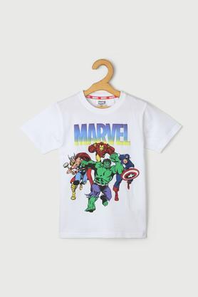 solid blended fabric round neck boys t-shirt - white