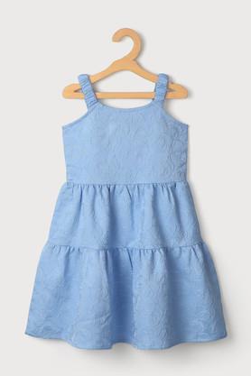 solid blended fabric round neck girls casual wear dress - powder blue