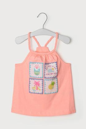 solid blended fabric round neck girls top - peach