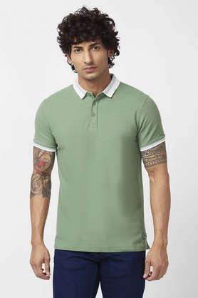 solid blended fabric round neck men's t-shirt - green