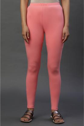 solid blended fabric skinny fit women's tights - pink