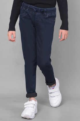 solid blended fabric slim fit girls jeans - navy