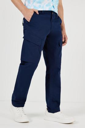 solid blended fabric slim fit men's cargo pant - navy