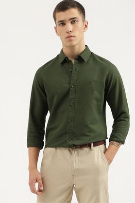 solid blended fabric slim fit men's casual shirt - green