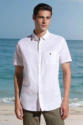 solid blended fabric slim fit men's casual wear shirt - white