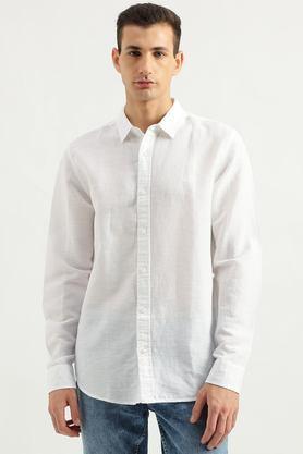 solid blended fabric slim fit men's casual wear shirt - white