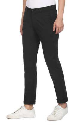 solid blended fabric slim fit men's formal trousers - black