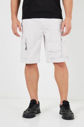 solid blended fabric slim fit men's shorts - silver