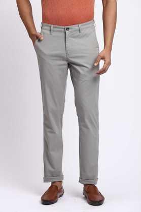 solid blended fabric slim fit men's trousers - grey