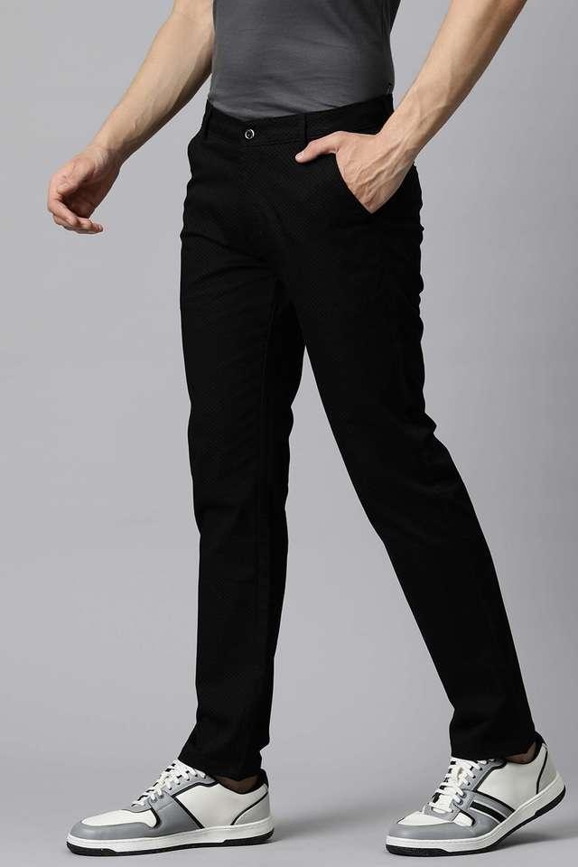 solid blended fabric slim fit mens casual trousers