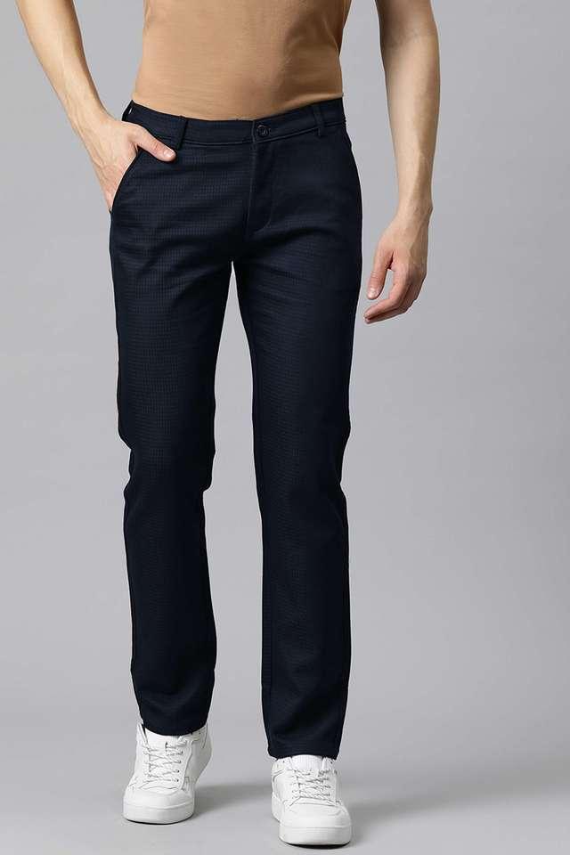 solid blended fabric slim fit mens casual trousers