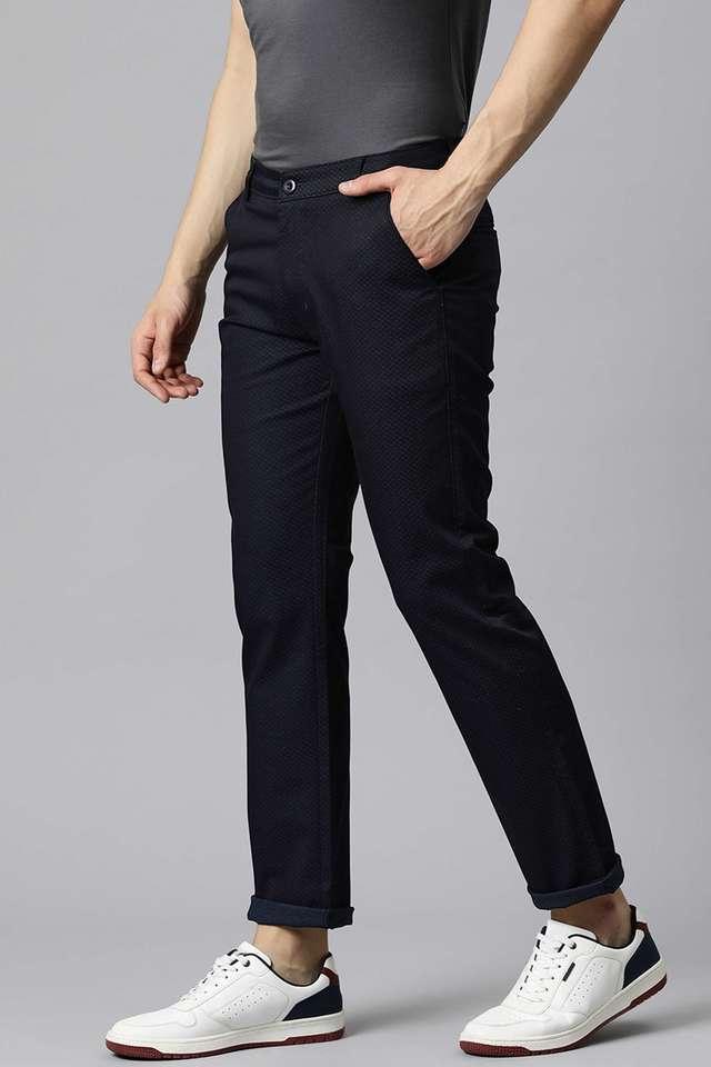 solid blended fabric slim fit mens casual trousers