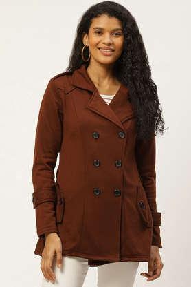 solid blended high neck women's coat - brown