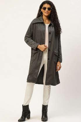 solid blended high neck women's coat - grey