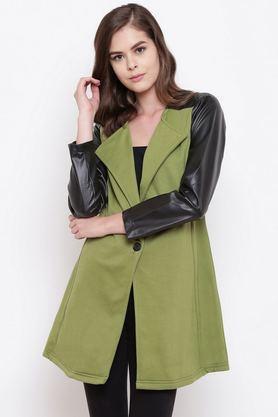 solid blended high neck women's coat - olive