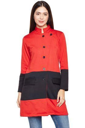 solid blended high neck women's coat - red