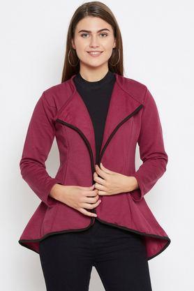 solid blended high neck women's coat - red