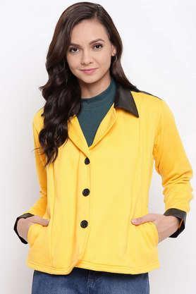 solid blended high neck women's coat - yellow