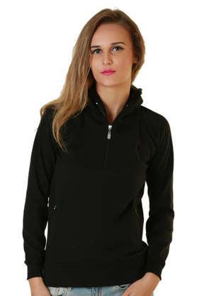 solid blended high neck women's jacket - black
