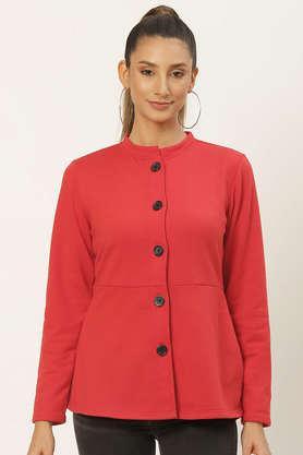 solid blended high neck women's jacket - red