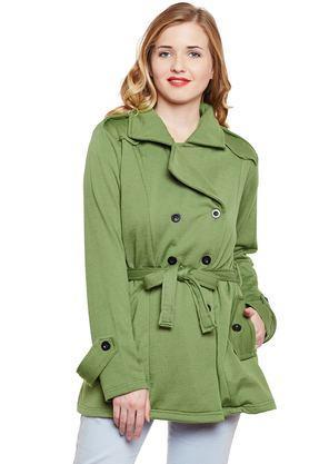 solid blended hooded women's coat - olive