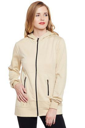 solid blended hooded women's jacket - brown