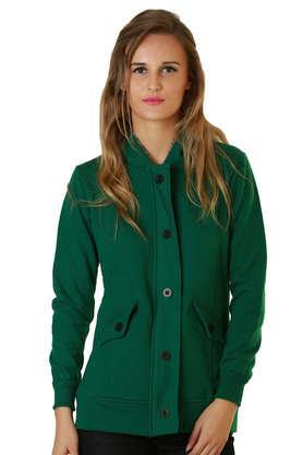 solid blended hooded women's jacket - green