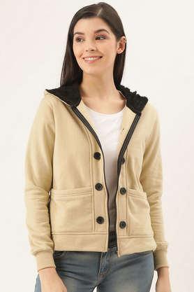 solid blended hooded women's jacket - nude