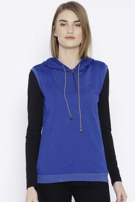 solid blended hooded women's sweatshirt - blue