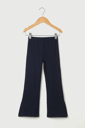 solid blended regular fit girls pants - navy