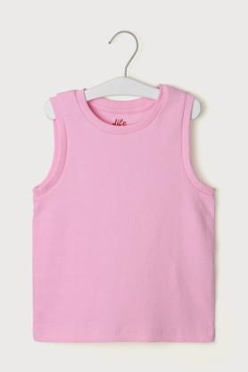 solid blended regular fit girls top - pink