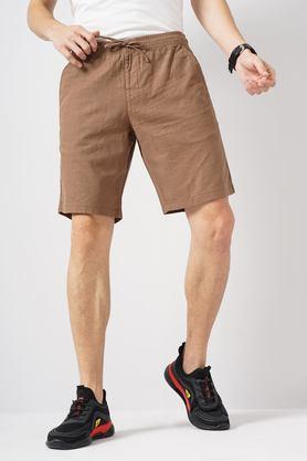 solid blended regular fit men's shorts - chocolate